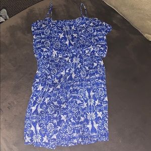 Maxi Dress , Ue with Birds and Flowers